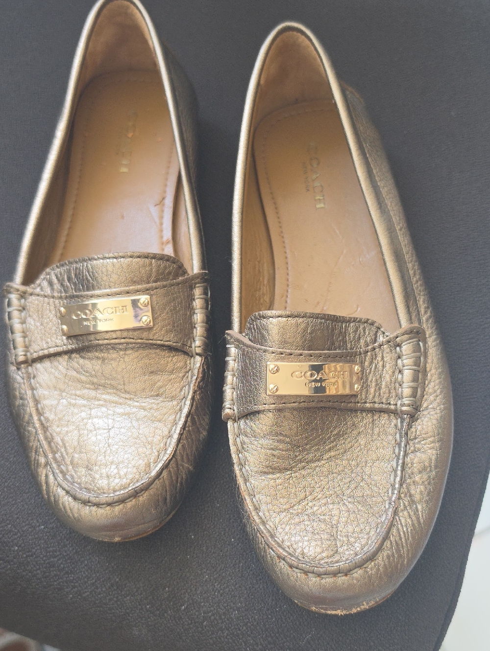 Coach Metallic Gold Leather Penny Loafers